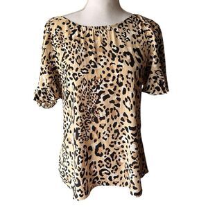 SEED Heritage Leopard Animal Print Top Ruffle Sleeve Blouse NWT Size 6